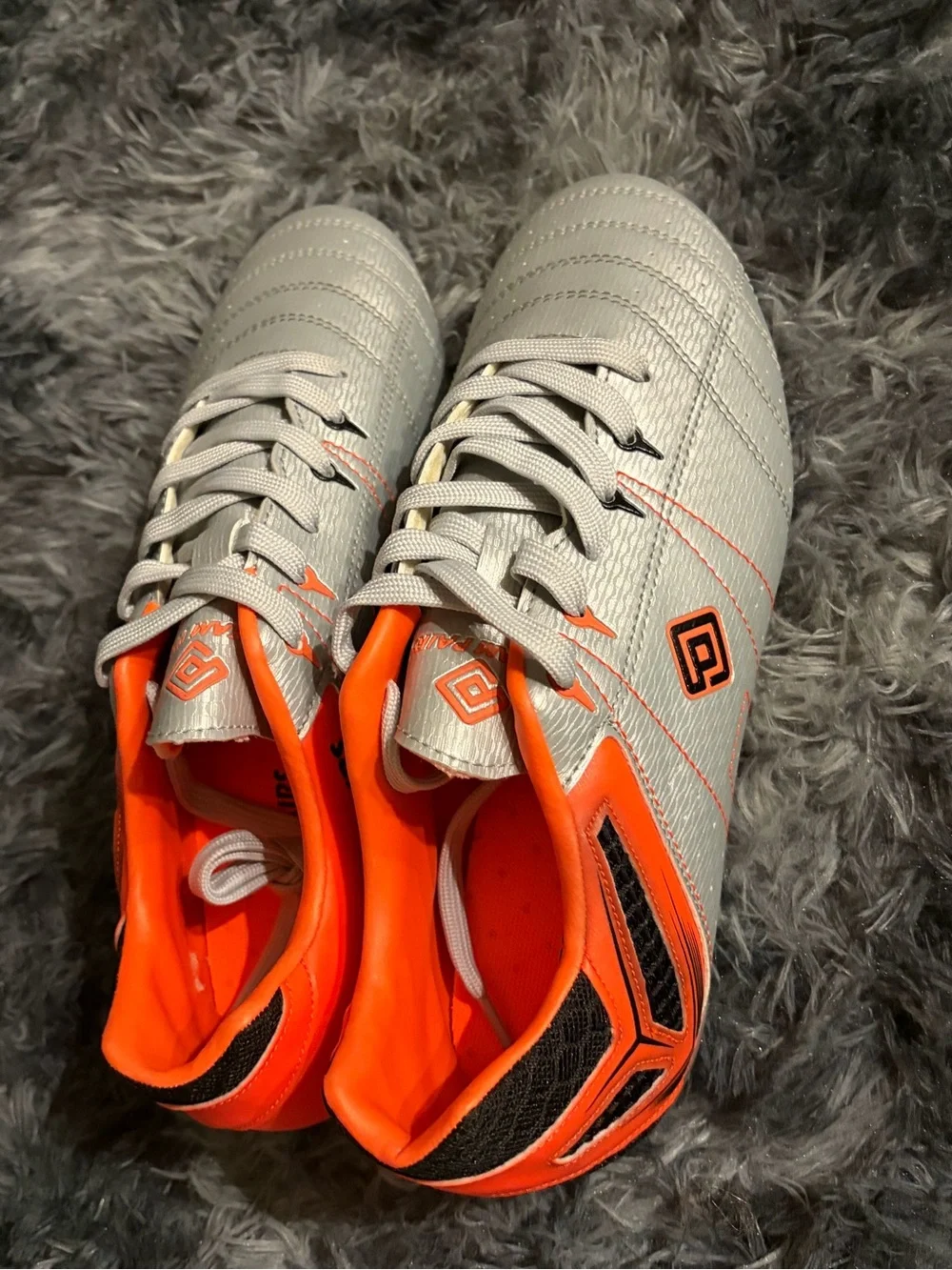 Youth Silver and Orange Soccer Shoes - Lightweight Performance